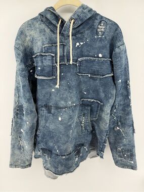 Imperious men's paint splatter denim pullover hoodie